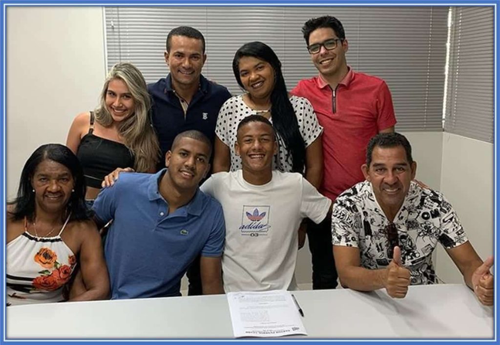 Signing a professional contract was a proud moment for Angelo and his Family. His grandmother, Irailda Dias, pictured far left, beams with pride, seeing her sacrifices for her grandson come to fruition. Picture: Instagram/angelogabriel.