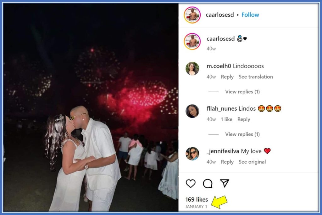 On the 1st of January 2023, Carlos Eduardo shared a photo on his Instagram showcasing a ring, seemingly in celebration of his marriage to Jennifer Silva. Credit: Instagram/caarlosesd. Credit: Instagram/angelogabriel.