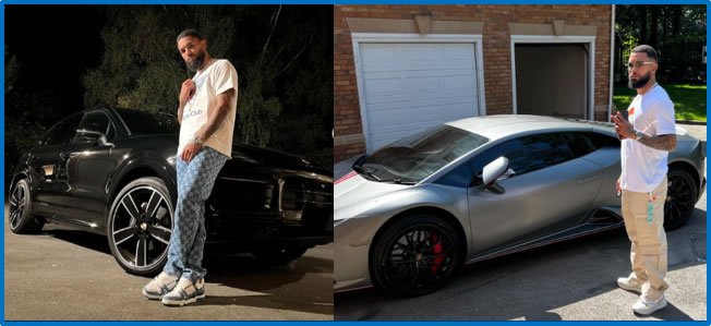 Here are Douglas Luiz's cars: a BMW and a Lamborghini.