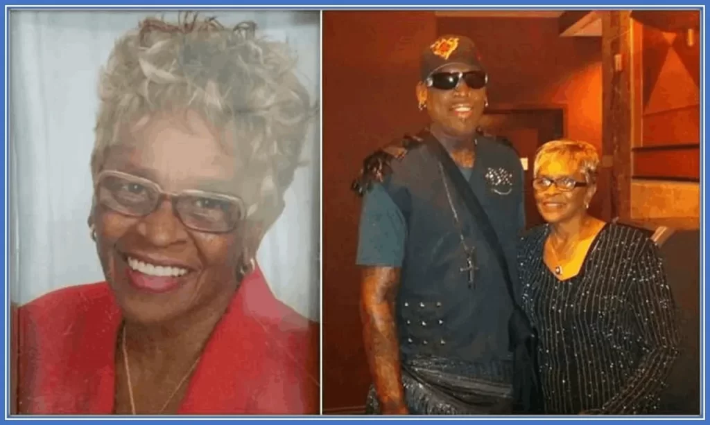 A collage of Trinity's grandma, Shirley Rodman with Dennis Rodman.