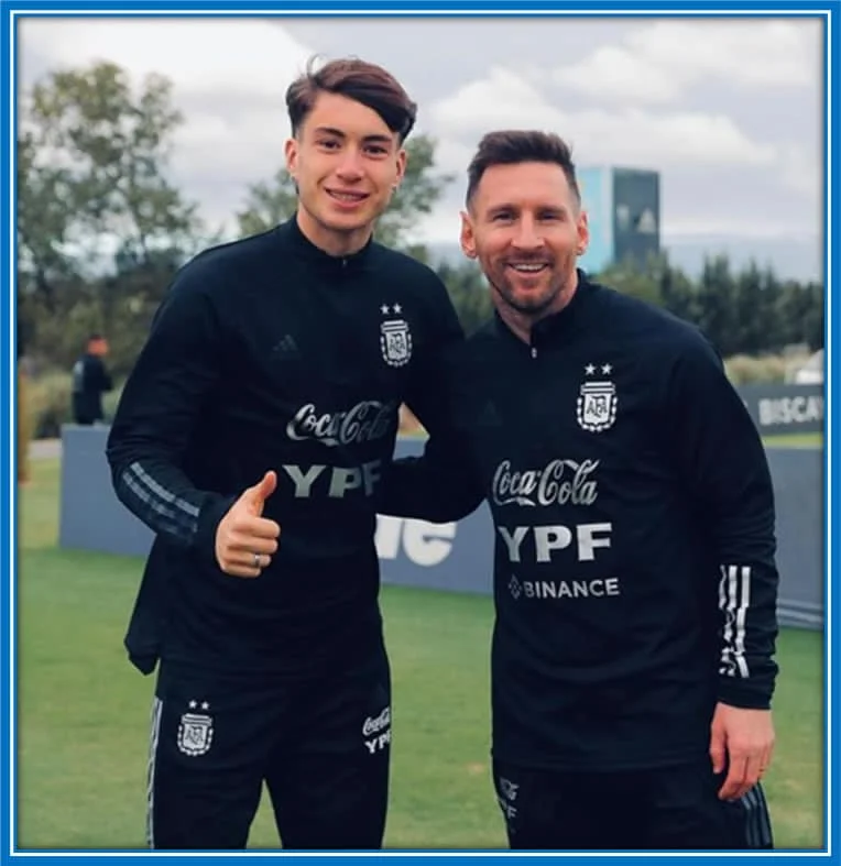 Matias, the wonderkid, was happy to train and share the field with Lionel Messi, his Idol. Credit: Instagram/@matiassoule11.