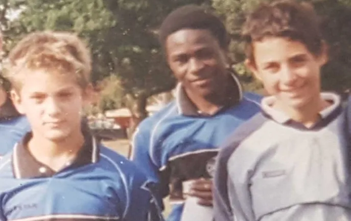 Victor Moses and his football friends at Harris Academy.