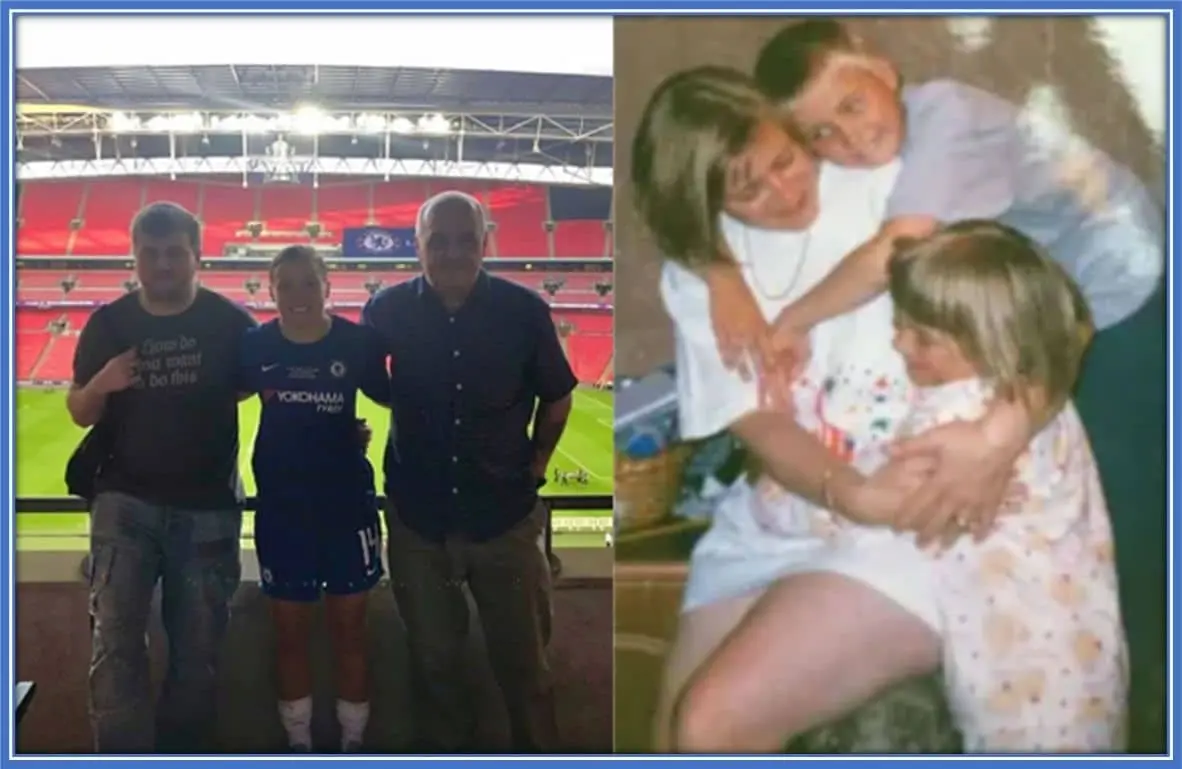 Behold the family of Fran Kirby. The athlete, father, and brother are on the left, while the baller, her mum, and brother are on the right.