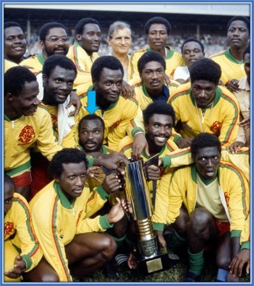 This is Roger Milla and his teammates celebrating the 1984 Africa Cup of Nations title.