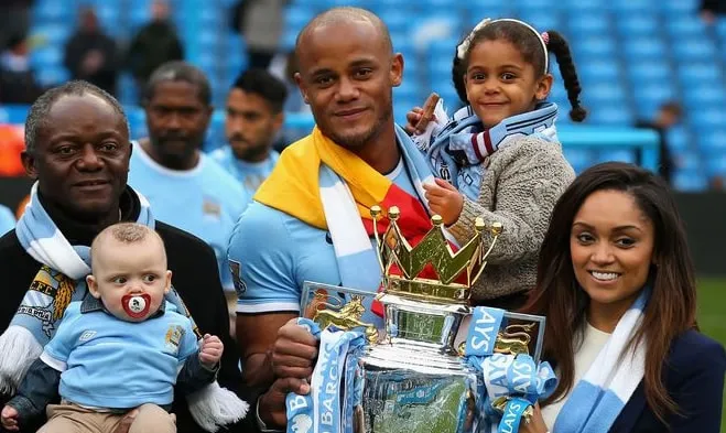 Vincent Kompany's family celebrates a Premier League title with him.