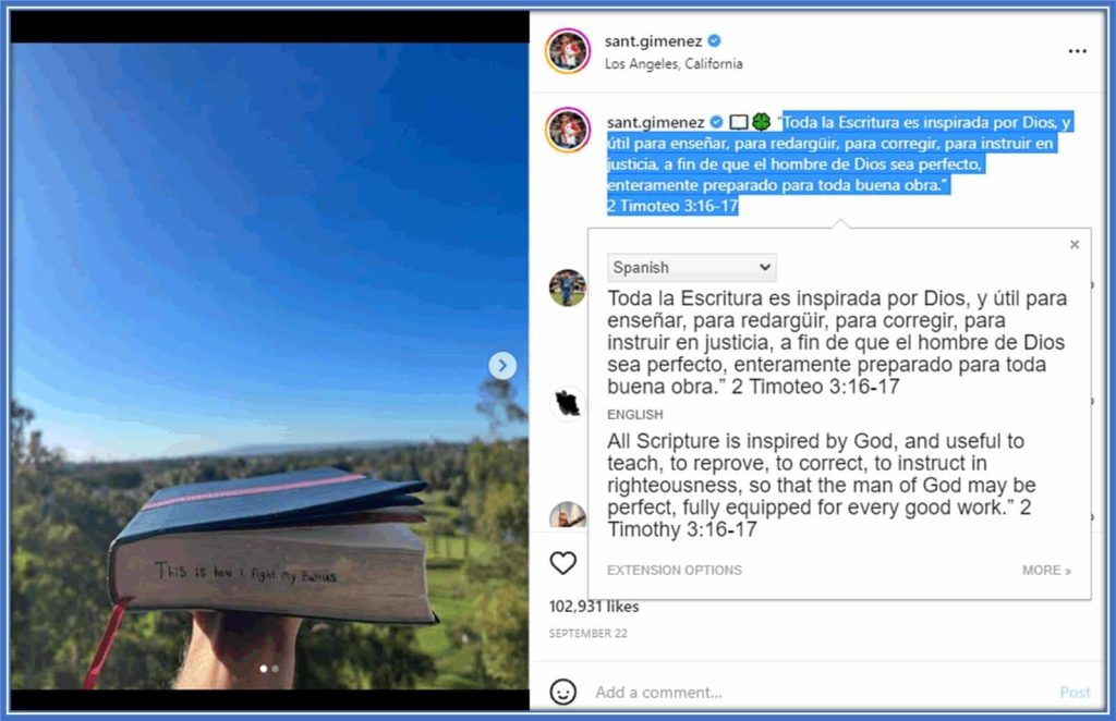 A screenshot of one of Gimenez's many Christian posts on his social media.