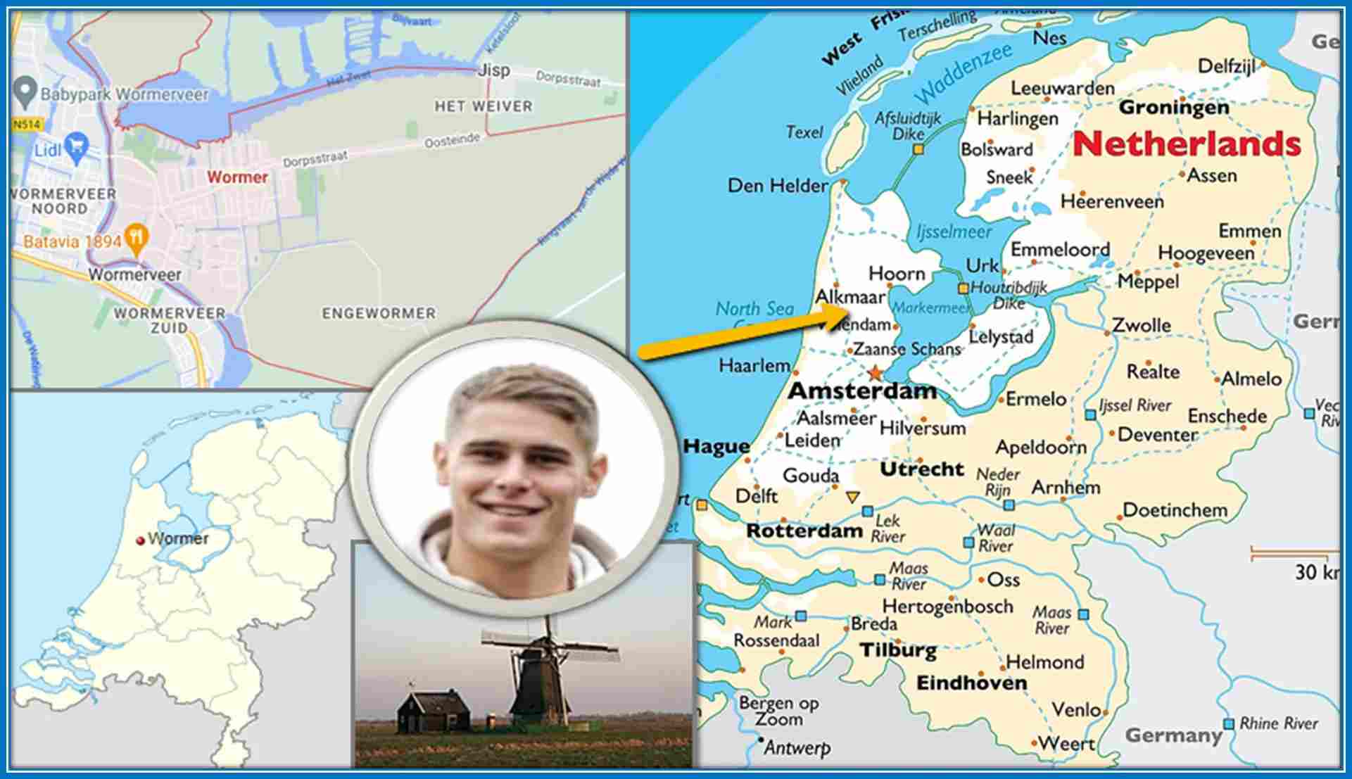 A photographic description of Micky van de Ven Origin Image Credits: Google Map, Worldatlas, Instagram/mickyvdven/.