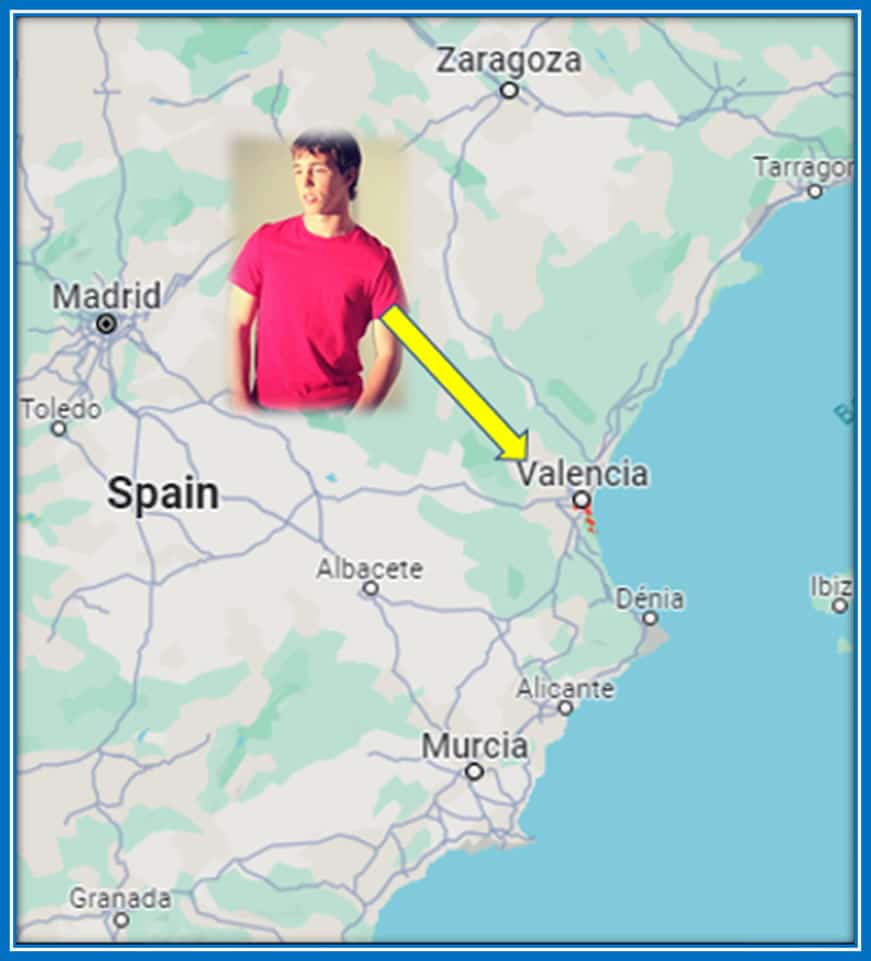 The map shows exactly where the footballer was born in Spain. Photos: Google map