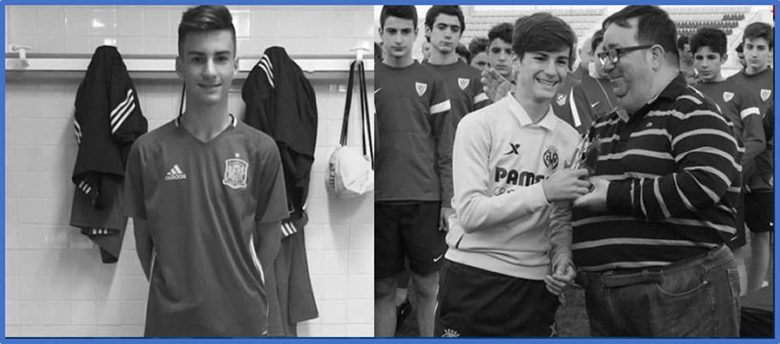 The young footballer receives his first call-up to Spain and sees him smiling in the Villareal youth squad as he gets an honour. Image: campus.alex-baena.
