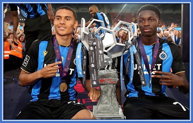 A Year of Triumph for Antonio Nusa - Celebrating a Champions League Goal against Porto, Belgian Championship, and Supercup Victories with Club Brugge, Marking the Start of a Promising Career.