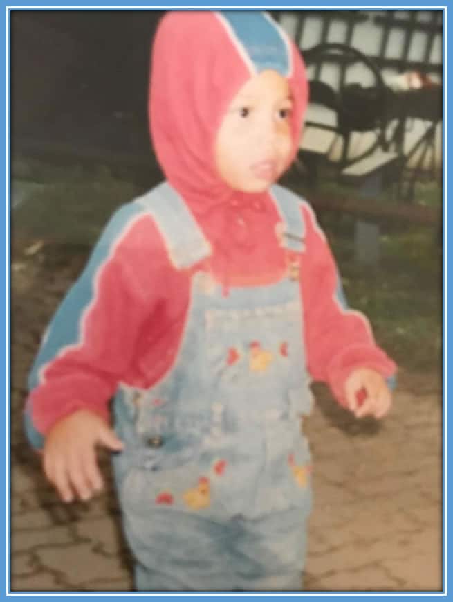 Baby Felix Nmecha looking good in his red hoodie and jean jumper. Source: Instagram/Felix_Nmecha.