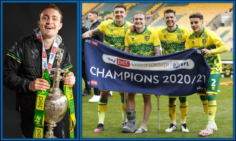 Skipp seemed not worried about his injury as he celebrated Norwich's championship victory with his teammates.