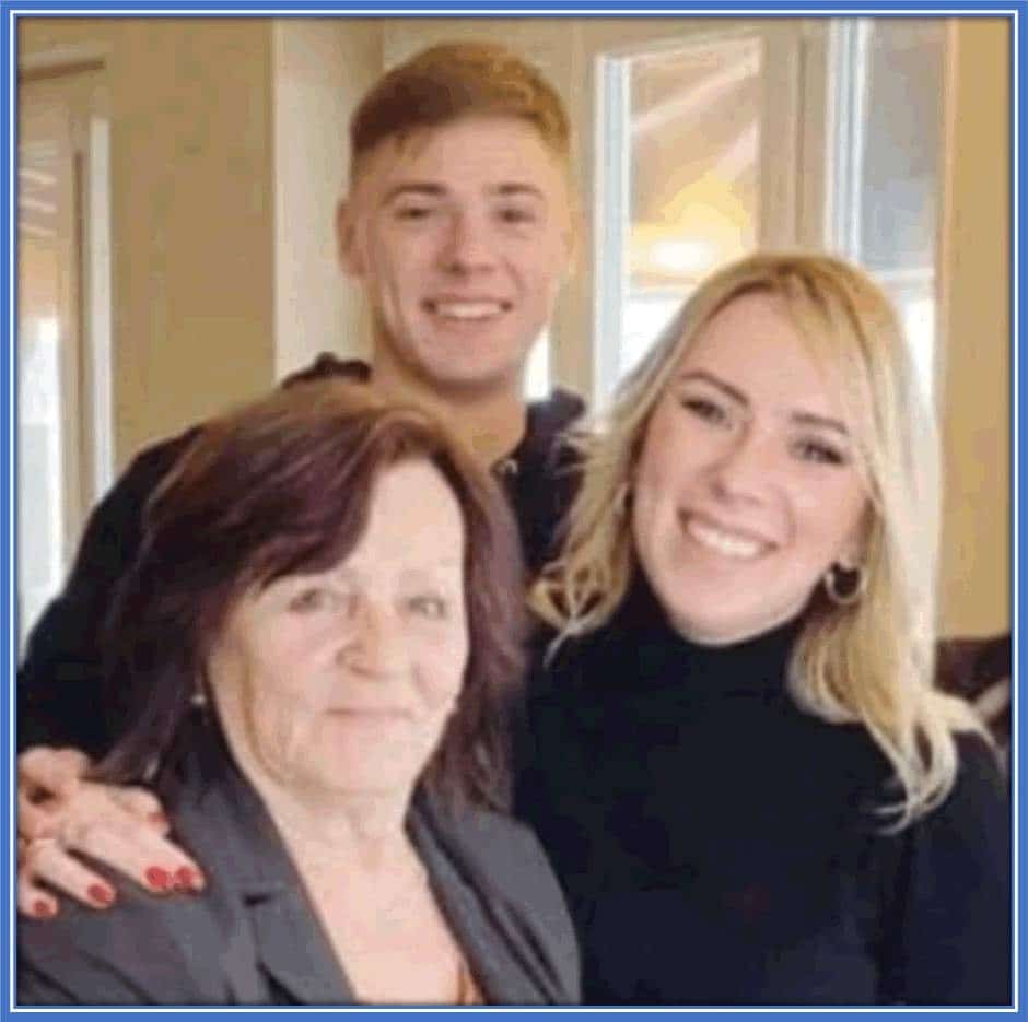 A photo of Nicolas, his sister, Jessica and their grandma, Theresa.