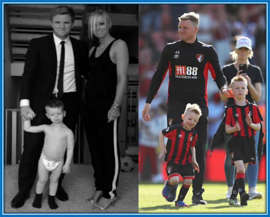 A photo of Eddie Howe, his wife, Vicky and their sons during his time with Bournemouth. Credit: The Sun.