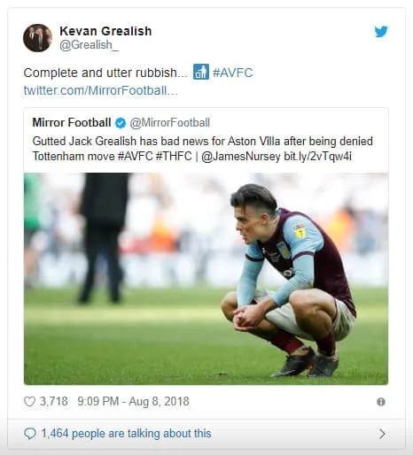 Jack Grealish Brother Kevan slams the Mirror. Credit to 101GreatGoals.