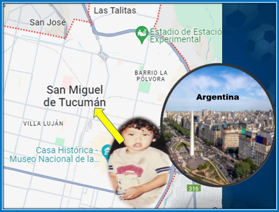 The map explains the midfielder's hometown and country in Tucuman, Argentina. Photos: Google map, twitter and worldatlas