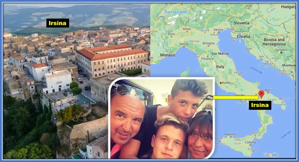 Although they have lived in Milan for many years, Federico Dimarco's Family have their roots in Irsina, in the Southern Italian region of Basilicata. Credit: CNN, Google Map.