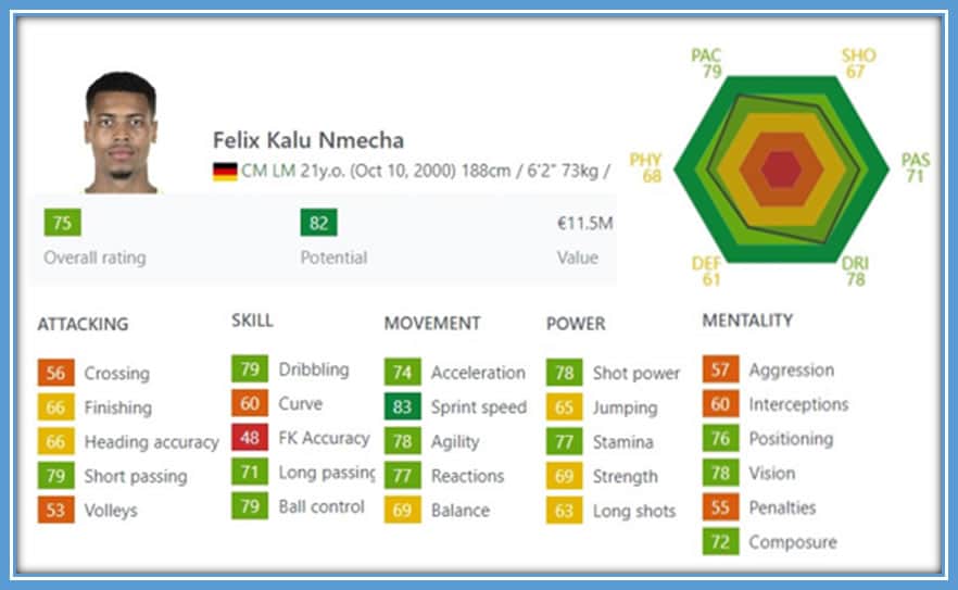 The Dortmund Central Midfielder football prowess ratings. Source: Sofifa.com