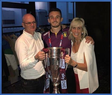 John McGinn's parents- Stephen and Mary McGinn, celebrate with their son.