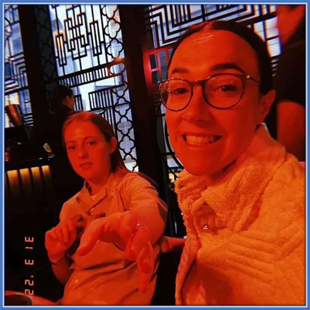 Keira Walsh and her alleged partner Lucy Bronze in a nice restaurant. Picture: Hello Magazine.