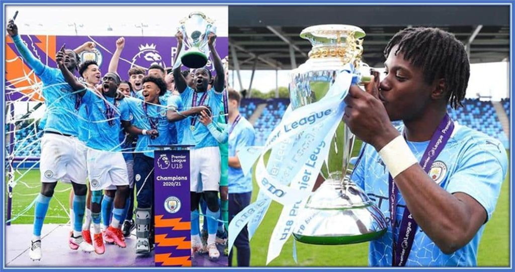 Premier League 2 Trophy - a testament to their hard work, determination, and the power of unity. Behold the success of a Man City youth team that became family. Image: Instagram/lavizzy6.