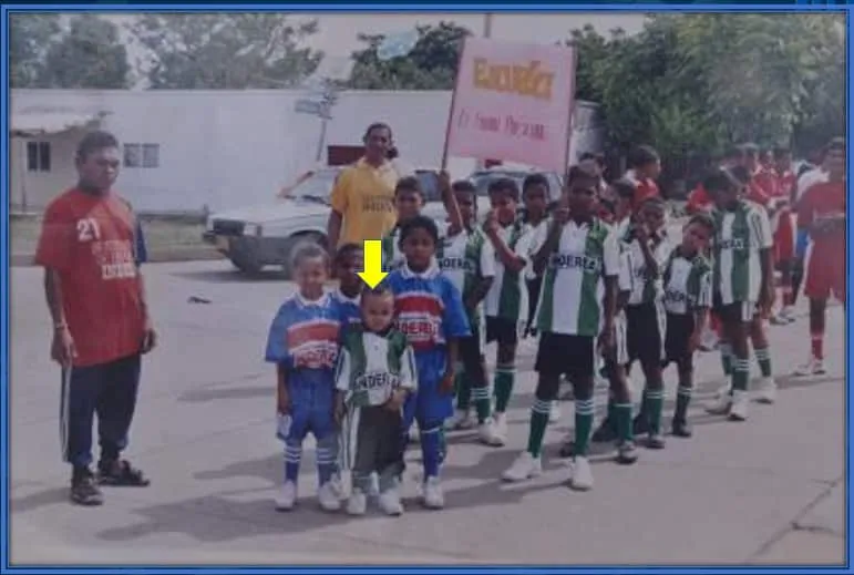 At his father's football school (Club Baller de Barrancas), this is young Luis Diaz. He was a highly enthusiastic kid, always wanting to be in front of everyone.