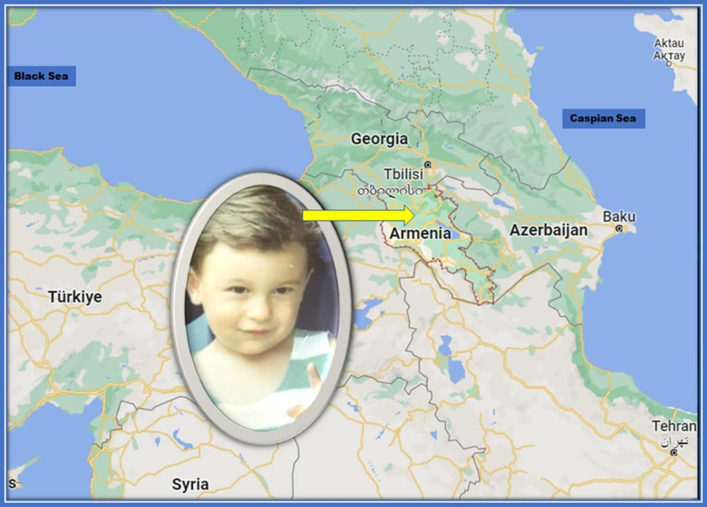 Tracing the Ancestral Roots of Matteo Darmian: From the idyllic Italian town of Rescaldina to the mountainous landscapes of Armenia, situated between the Caspian and the Black Sea, as depicted in this map. Image: GoogleMaps, Instagram/matteodarmian36.