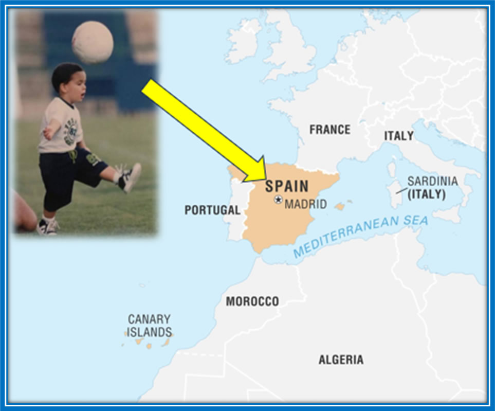 The birthplace of the Midfielder is in Spain. Image: Britannica.