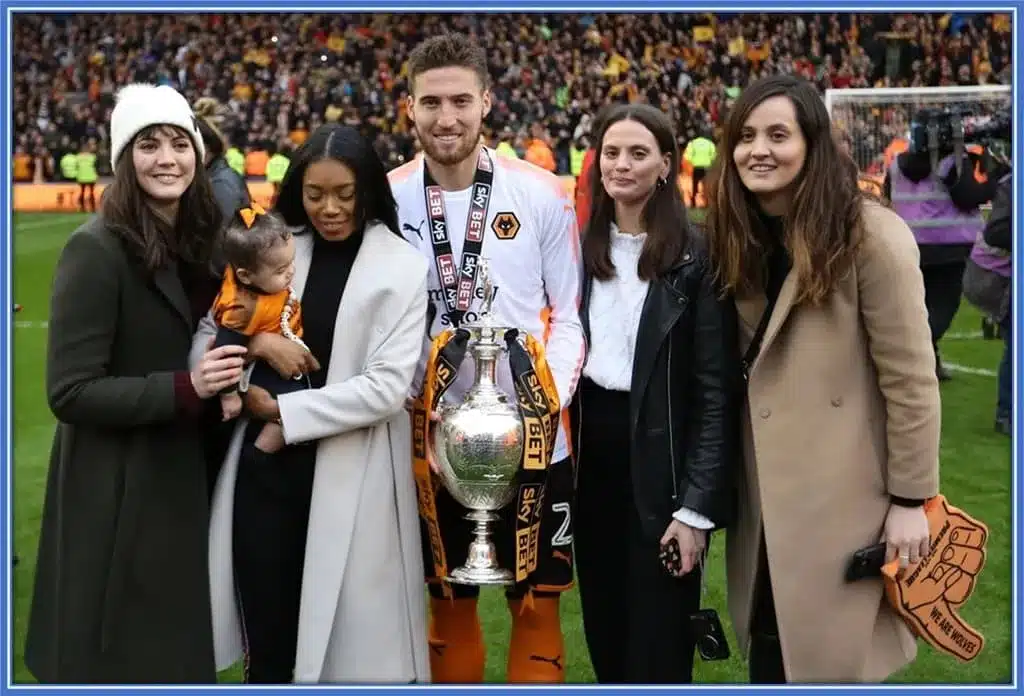 Matt Doherty, his partner Nikkea Amerie, alongside his sisters, are pictured celebrating his Championship trophy.