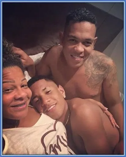 Savinho with his parents. The Brazilian footballer is very close to his Mother