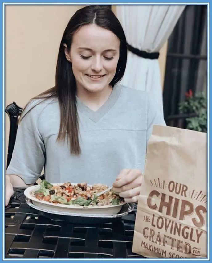 Rose Lavelle enjoying a Chipotle meal.