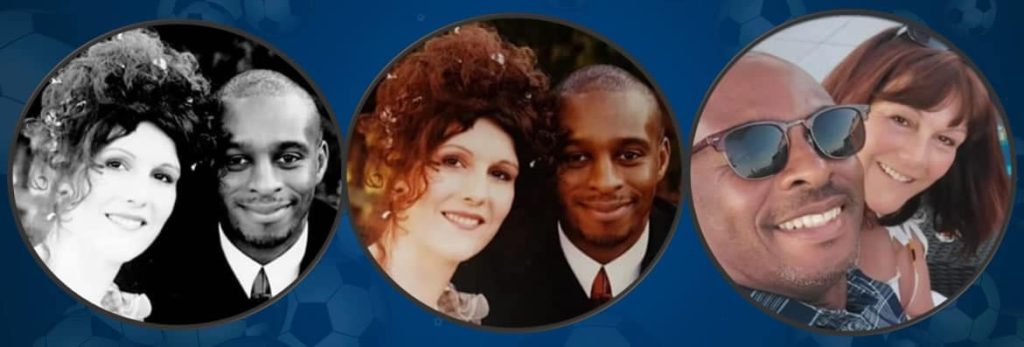 A 'then and now' photo of Jarell Quansah's parents, taken from their 1997 wedding day. His father is Sam Quansah, and his mother is Michelle Quansah.