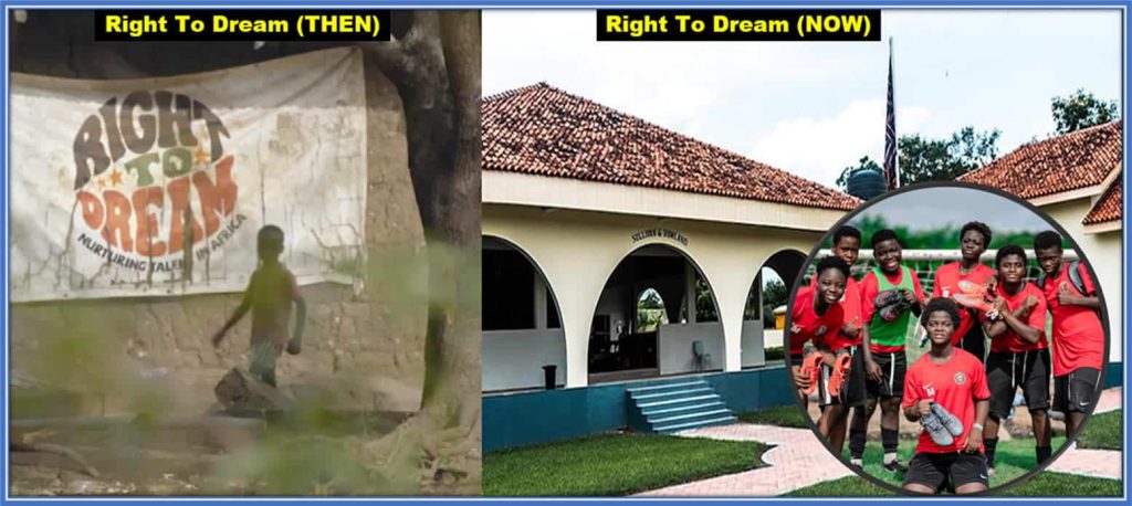 An ex-Manchester United scout in Africa, Tom and Helen, his girlfriend (now Wife), founded the Right to Dream Academy in 1999. They welcomed a group of talented boys to their home and decided to provide them with a place to train. The place where Right to Dream started is pictured on the left side of this photograph. Credit: RightToDream.