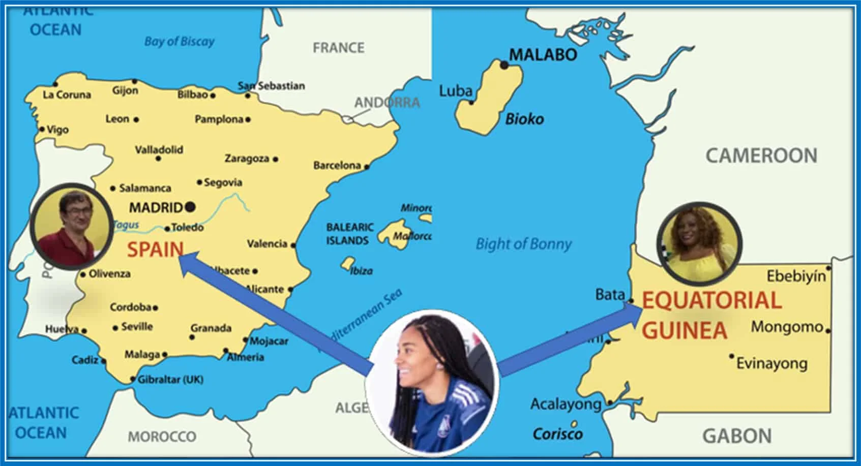 The Map helps you understand Salma Paralluelo’s nationality and family origin better. Image credit: SpainMap360 and Mappr.