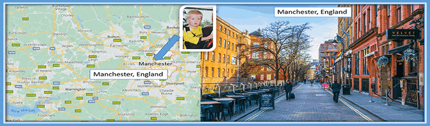 Tommy's place of birth is Manchester, England. Credits: Twitter/Tommy_doyle8, Google Maps, and matadornetwork.com.