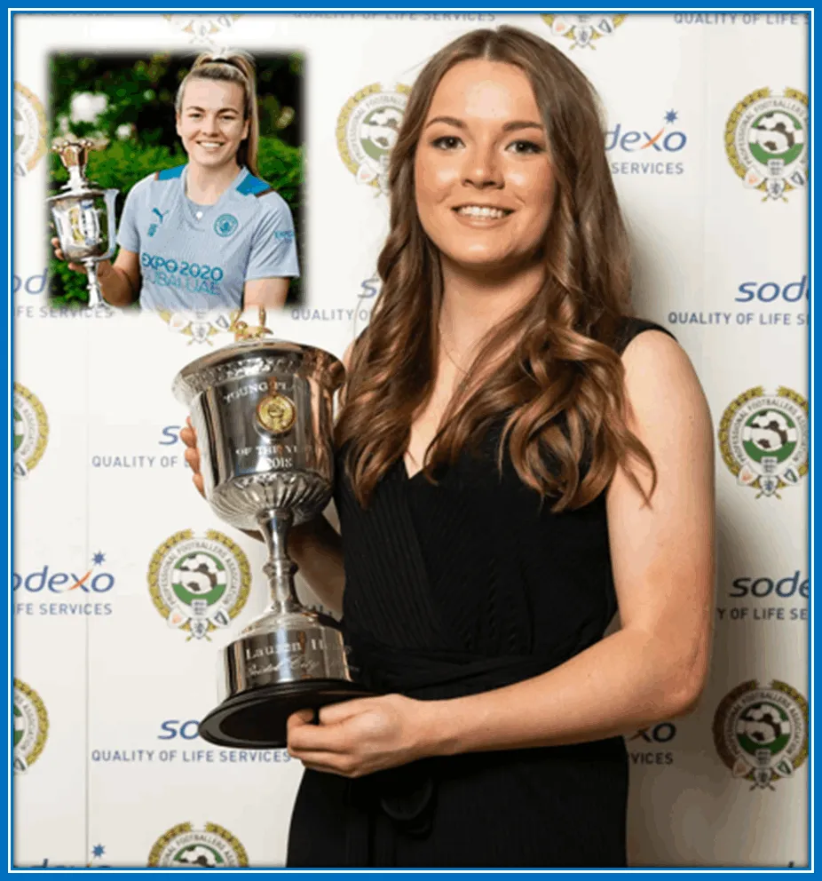 Photo of Lynn's earliest and latest award as PFA Women's Young Player of the Year.