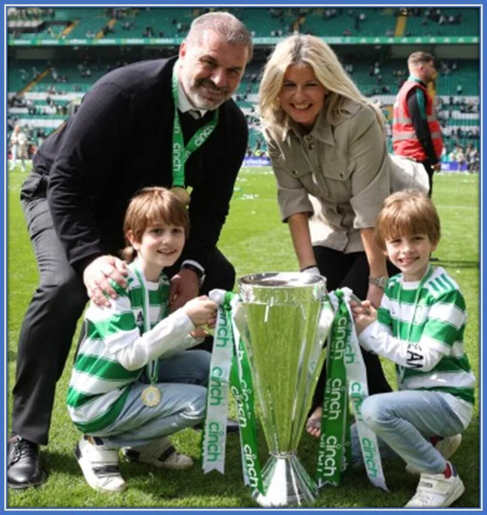 A happy family photo of Ange Postecoglou with his wife and kids. Credit: thescottishsun.