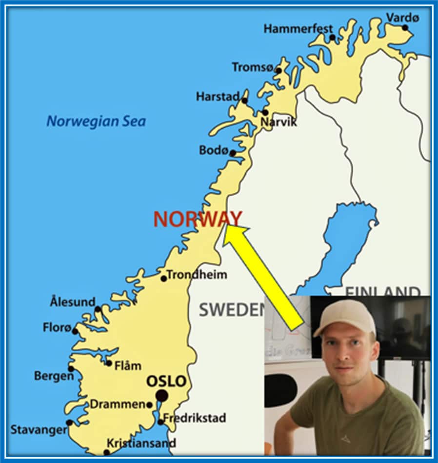 Tobias comes from Norway, as the map shows. Image Source: Google.