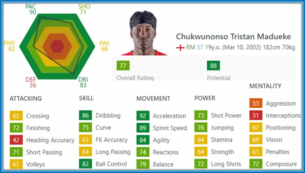 A nineteen-year-old with an 88 Potential and a handful of good FIFA stats shows he is on his way to stardom.