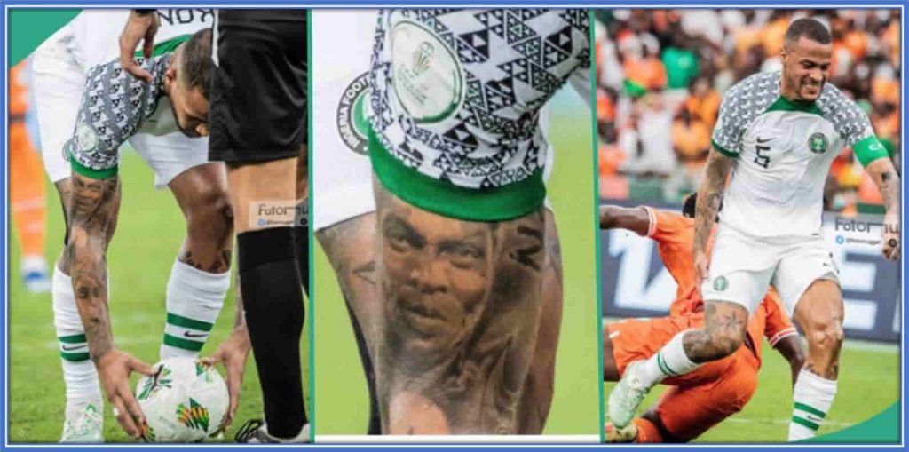 The tattoo of Fela's face was spotted on the Defender's arm.