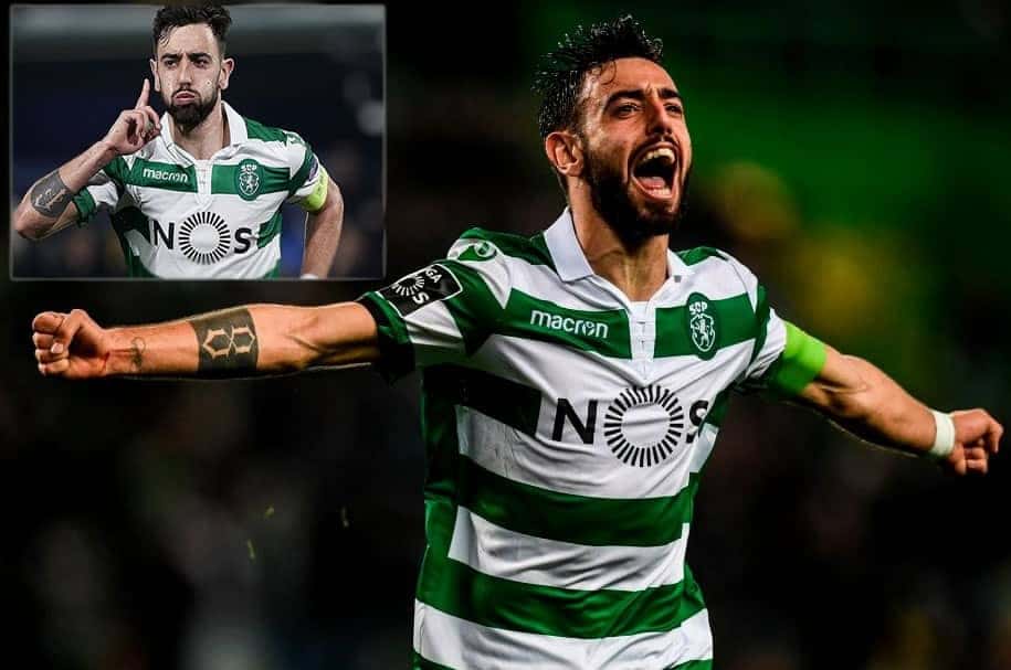 Images of Bruno Fernandes showing his prominent arm tattoos.