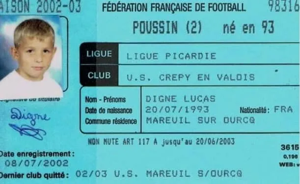 Lucas Digne's identity card at Crepy-en-Valois. Image Credit: France football.