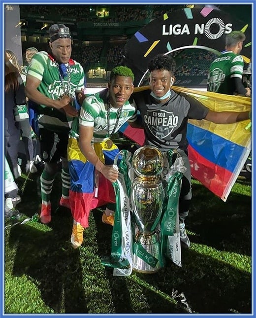 Young Gonzalo celebrating his first European trophy alongside family members.