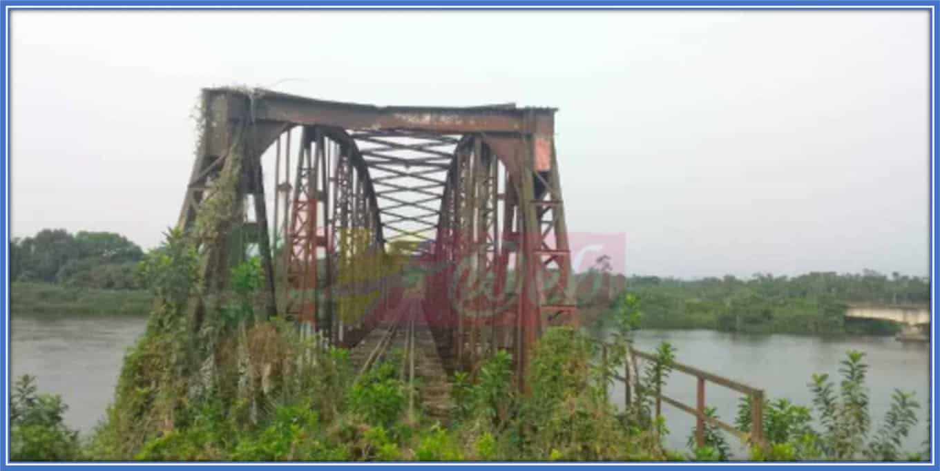 During Roger Milla's childhood, he swam at the Dibamba River, using this old German bridge as his diving platform.