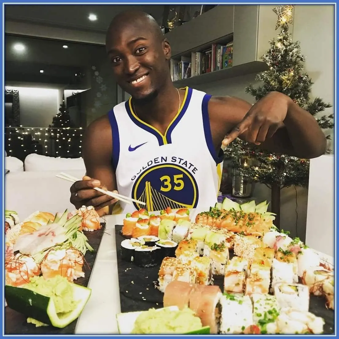 Can he really finish the entire food on the table or are there other friends who will eat along with him?