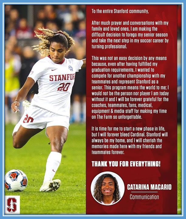 Catarina publicly announced her decision to the Stanford Community. Source: Instagram@Catarina_Macario