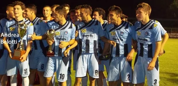 A young Andrea Belotti celebrates a trophy with his teammates.