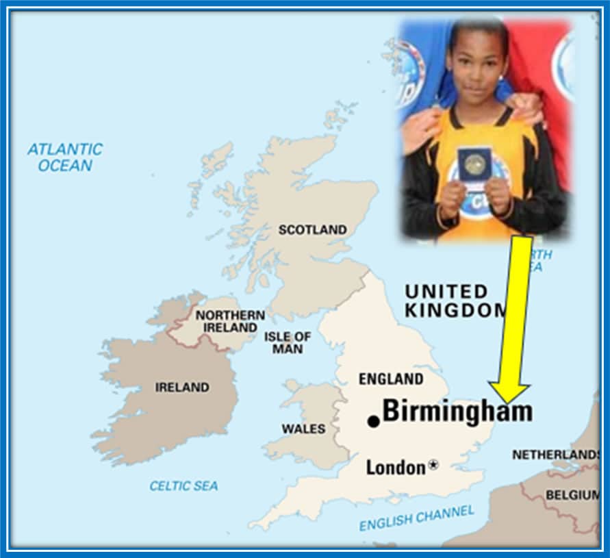 Rico Henry's Family Origins shows he is an England-born footballer in the city of Birmingham. Source: Britannica.