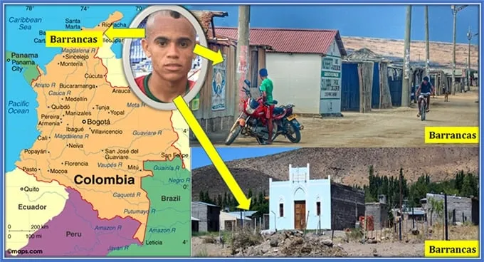 This image explains Luis Diaz's Family origin. He is from Barrancas, a town and municipality of the Colombian Department of La Guajira.