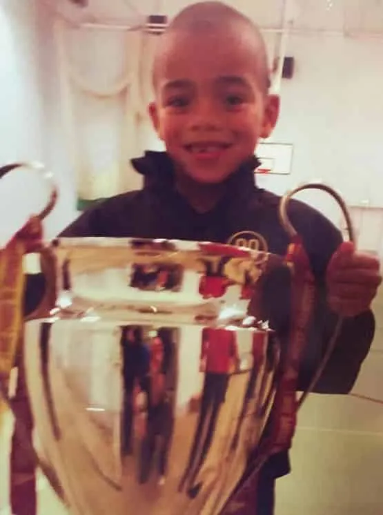 Young Greenwood holding the European Cup after United’s triumph over Chelsea in Moscow in 2008.